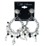 Silver-Tone & White Colored Metal Dangle-Earrings With Bead Accents #1232