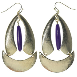 Purple & Gold-Tone Colored Metal Dangle-Earrings With Bead Accents #1235