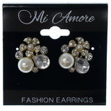 White & Gold-Tone Colored Metal Stud-Earrings With Crystal Accents #1236