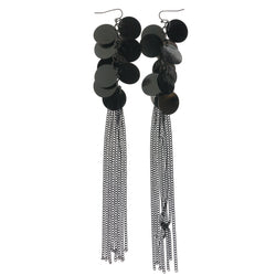 Silver-Tone & Black Colored Metal Dangle-Earrings #1237