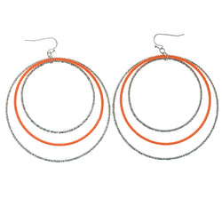 Silver-Tone & Orange Colored Metal Dangle-Earrings #1238