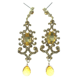 Yellow & Gold-Tone Colored Metal Dangle-Earrings With Crystal Accents #1239