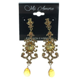 Yellow & Gold-Tone Colored Metal Dangle-Earrings With Crystal Accents #1239