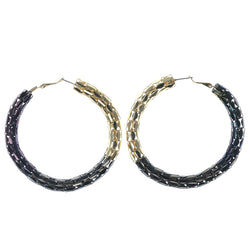 Gold-Tone & Purple Colored Metal Hoop-Earrings #1241