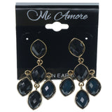 Blue & Gold-Tone Colored Metal Dangle-Earrings With Faceted Accents #1247