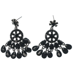 Black Metal Dangle-Earrings With Faceted Accents #1248