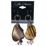 Brown & Silver-Tone Colored Metal Dangle-Earrings With Stone Accents #1249