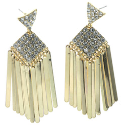 Gold-Tone & Silver-Tone Colored Metal Dangle-Earrings With Crystal Accents #1252
