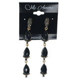 Black & Gold-Tone Colored Metal Dangle-Earrings With Crystal Accents #1254