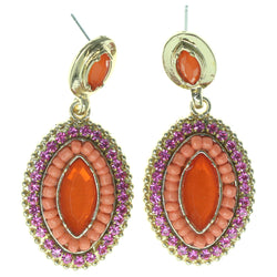 Pink & Gold-Tone Colored Metal Dangle-Earrings With Faceted Accents #1256