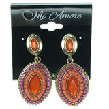 Pink & Gold-Tone Colored Metal Dangle-Earrings With Faceted Accents #1256