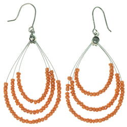 Orange & Silver-Tone Colored Metal Dangle-Earrings With Bead Accents #1263