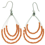 Orange & Silver-Tone Colored Metal Dangle-Earrings With Bead Accents #1263