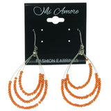 Orange & Silver-Tone Colored Metal Dangle-Earrings With Bead Accents #1263