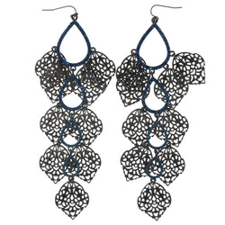 Silver-Tone & Blue Colored Metal Dangle-Earrings With Crystal Accents #1264