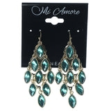 Gold-Tone & Green Colored Metal Chandelier-Earrings With Faceted Accents #1266