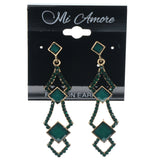 Green & Gold-Tone Colored Metal Dangle-Earrings With Crystal Accents #1268