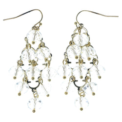 Gold-Tone & Clear Colored Metal Chandelier-Earrings With Faceted Accents #1272