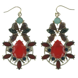 Gold-Tone & Multi Colored Metal Dangle-Earrings With Faceted Accents #1274