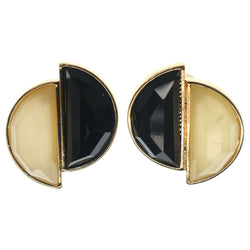 Black & White Colored Metal Stud-Earrings With Faceted Accents #1278