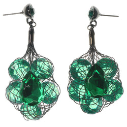 Black & Green Colored Metal Dangle-Earrings With Crystal Accents #1280