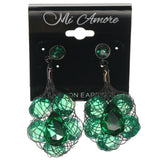Black & Green Colored Metal Dangle-Earrings With Crystal Accents #1280