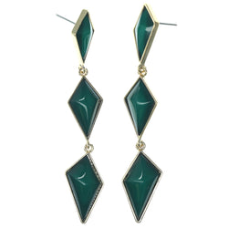 Green & Gold-Tone Colored Metal Dangle-Earrings With Bead Accents #1283