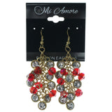 Red & Gold-Tone Colored Metal Dangle-Earrings With Crystal Accents #1284