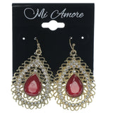 Gold-Tone & Pink Colored Metal Dangle-Earrings With Faceted Accents #1288