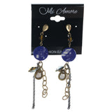 Blue & Gold-Tone Colored Metal Dangle-Earrings With Faceted Accents #1291