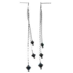 Silver-Tone & Black Colored Metal Dangle-Earrings With Bead Accents #1293