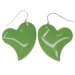 Heart Dangle-Earrings Green & Silver-Tone Colored #1296