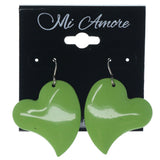 Heart Dangle-Earrings Green & Silver-Tone Colored #1296