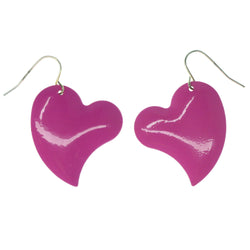 Heart Dangle-Earrings Pink & Silver-Tone Colored #1297