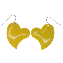 Heart Dangle-Earrings Yellow & Silver-Tone Colored #1298