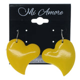 Heart Dangle-Earrings Yellow & Silver-Tone Colored #1298
