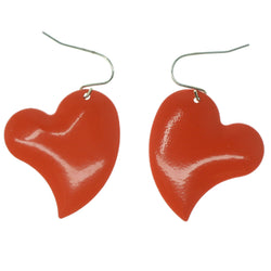 Heart Dangle-Earrings Orange & Silver-Tone Colored #1299