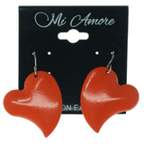 Heart Dangle-Earrings Orange & Silver-Tone Colored #1299