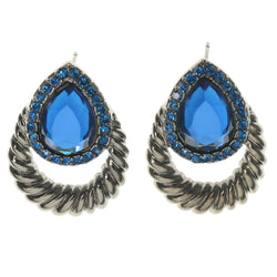 Blue & Silver-Tone Colored Metal Stud-Earrings With Crystal Accents #1300