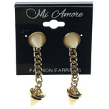 Spike Dangle-Earrings With Bead Accents Gold-Tone & Peach Colored #1304