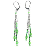 Green & Silver-Tone Colored Metal Dangle-Earrings With Bead Accents #1310