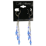 Blue & Silver-Tone Colored Metal Dangle-Earrings With Bead Accents #1311