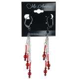 Red & Silver-Tone Colored Metal Dangle-Earrings With Bead Accents #1312