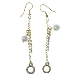 Gold-Tone & White Colored Metal Dangle-Earrings With Bead Accents #1313