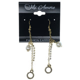 Gold-Tone & White Colored Metal Dangle-Earrings With Bead Accents #1313