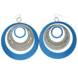 Blue & Silver-Tone Colored Metal Dangle-Earrings #1317