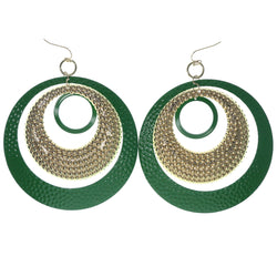 Green & Gold-Tone Colored Metal Dangle-Earrings #1318