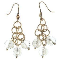 Gold-Tone & Clear Colored Metal Dangle-Earrings With Faceted Accents #1323