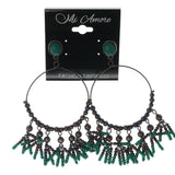 Bronze-Tone & Green Colored Metal Dangle-Earrings With Bead Accents #1325
