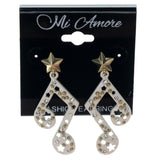Music Note Star Dangle-Earrings With Crystal Accents White & Gold-Tone Colored #1326